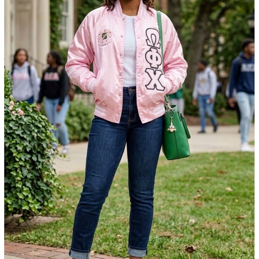 Augusta Sportswear Pink Satin
Greek Letter Bomber Jacket